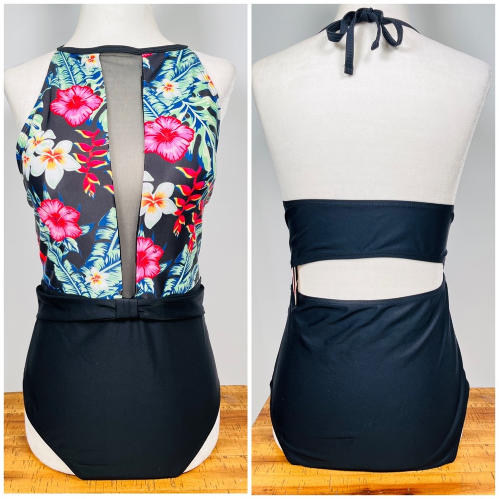PATPAT floral black one piece swimsuit